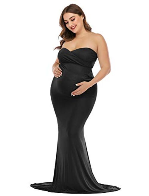 ZIUMUDY Maternity Elegant Fitted Gown Strapless Tube Maxi Photography Baby Shower Dress