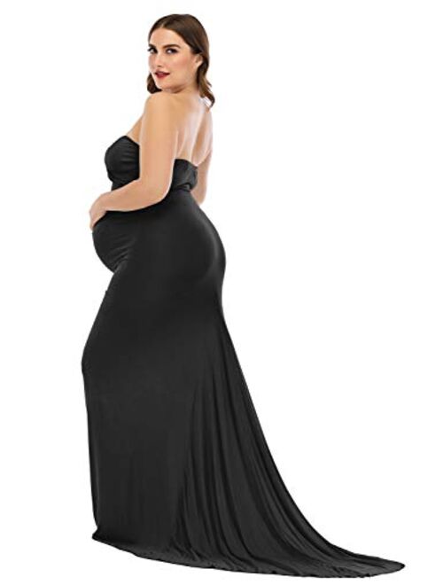 ZIUMUDY Maternity Elegant Fitted Gown Strapless Tube Maxi Photography Baby Shower Dress