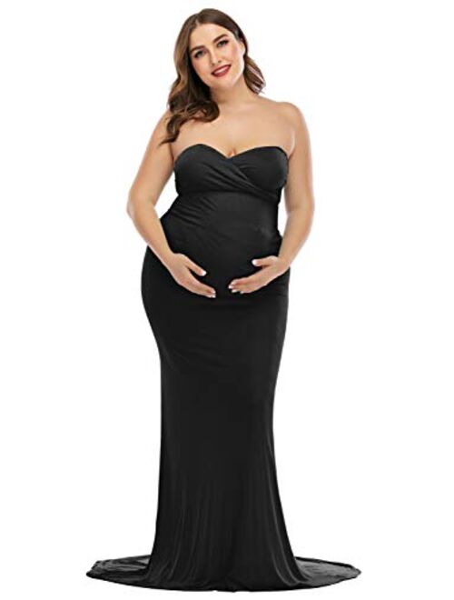 ZIUMUDY Maternity Elegant Fitted Gown Strapless Tube Maxi Photography Baby Shower Dress