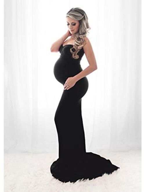 ZIUMUDY Maternity Elegant Fitted Gown Strapless Tube Maxi Photography Baby Shower Dress