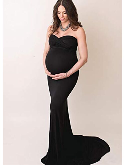 ZIUMUDY Maternity Elegant Fitted Gown Strapless Tube Maxi Photography Baby Shower Dress