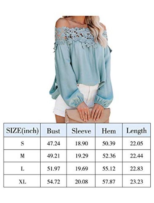 Adreamly Women's Lantern Long Sleeve Lace Crochet Off The Shoulder Tops Loose Blouses