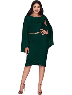 Womens Cape Long Sleeve Round Neck Cocktail with Leather Belt Mini Dress