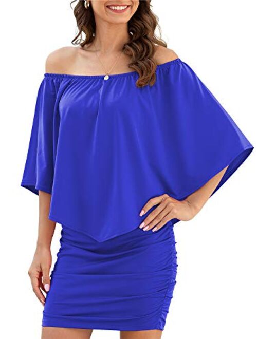 Yincro Women Off The Shoulder Ruffle Bodycon Club Party Mini Dress