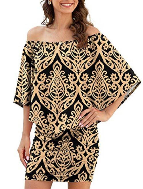 Yincro Women Off The Shoulder Ruffle Bodycon Club Party Mini Dress