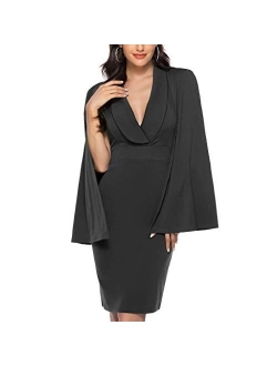 IXnzadn Women's Midi Dresses Batwing Sleeve V Neck Sexy Slim Dress Ladies Fashion Solid Color Bodycon Party Club Pencil Dress