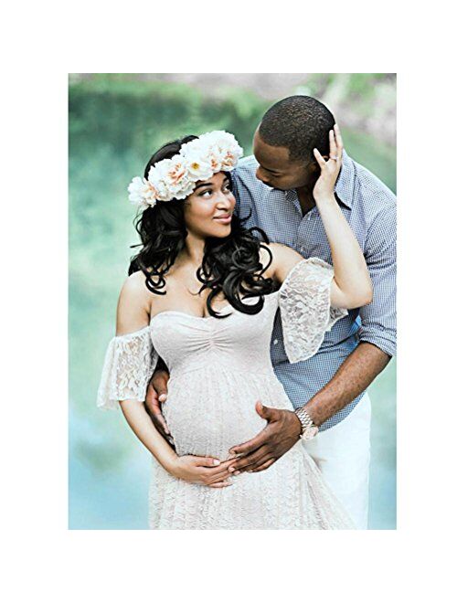 Gyoume Women Maternity Dress Pregnancy Photography Dress Off Shoulder Lace Long Maxi Dress