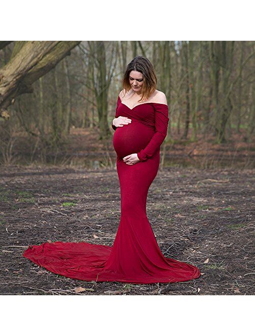 Maternity Elegant Velvet Maternity Gown Long Sleeve Slim Fit Maxi Photography Dress