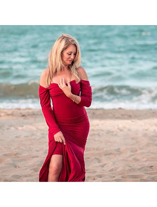 Maternity Elegant Velvet Maternity Gown Long Sleeve Slim Fit Maxi Photography Dress