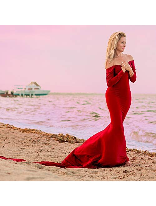 Maternity Elegant Velvet Maternity Gown Long Sleeve Slim Fit Maxi Photography Dress