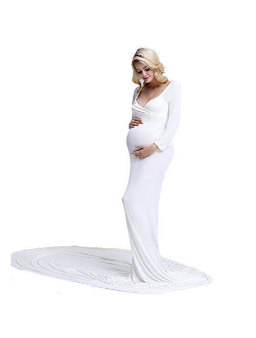 Maternity Elegant Velvet Maternity Gown Long Sleeve Slim Fit Maxi Photography Dress