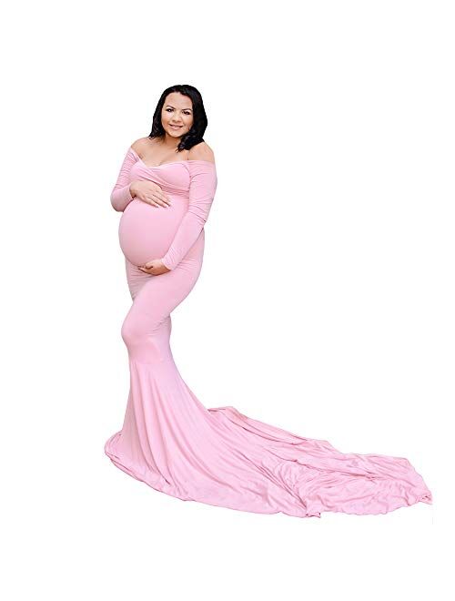 Maternity Elegant Velvet Maternity Gown Long Sleeve Slim Fit Maxi Photography Dress