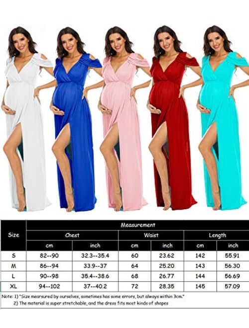 ZIUMUDY Maternity Off Shoulder V Neck Wraped Photography Photoshoot Dress Maxi Baby Shower Dress