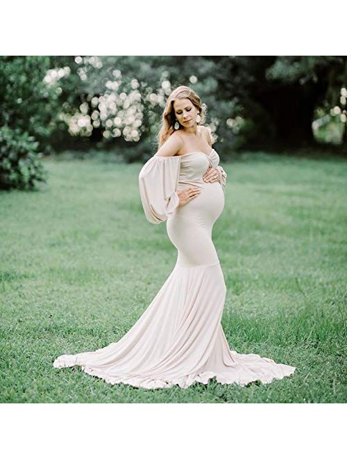 APING Women Maternity Dress for Photography Slim Pregnancy Clothes Shooting Photo Off Shoulder Pregnant Dresses Puff Sleeve