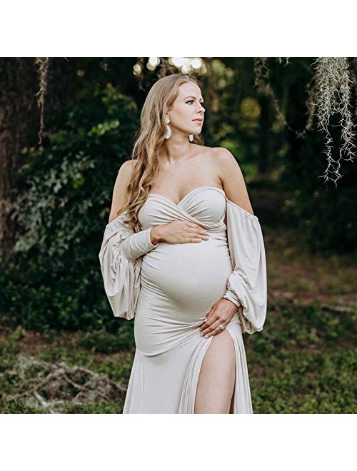 APING Women Maternity Dress for Photography Slim Pregnancy Clothes Shooting Photo Off Shoulder Pregnant Dresses Puff Sleeve