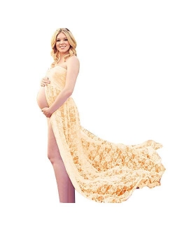 Women Maternity Photoshoot Dress Lace Off Shoulder Split Front Gown Long Wedding Pregnancy Photography Dresses