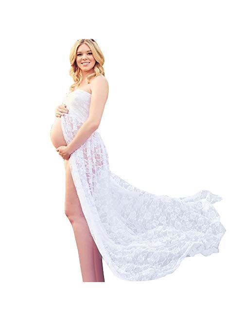 Women Maternity Photoshoot Dress Lace Off Shoulder Split Front Gown Long Wedding Pregnancy Photography Dresses