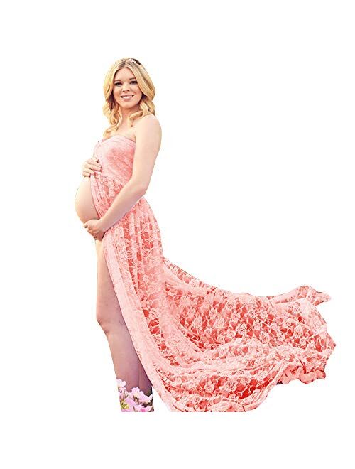 Women Maternity Photoshoot Dress Lace Off Shoulder Split Front Gown Long Wedding Pregnancy Photography Dresses