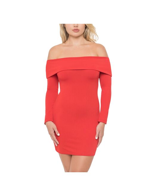 Juniors' B. Smart Long Sleeve Off-the-Shoulder Bodycon Dress