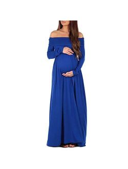 | Ivory Maternity Off-Shoulder Maxi Dress