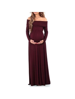 | Ivory Maternity Off-Shoulder Maxi Dress