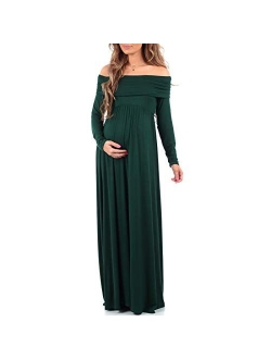 | Ivory Maternity Off-Shoulder Maxi Dress