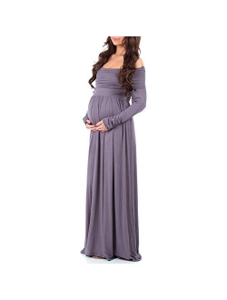 | Ivory Maternity Off-Shoulder Maxi Dress