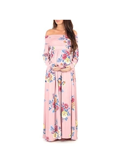 | Ivory Maternity Off-Shoulder Maxi Dress