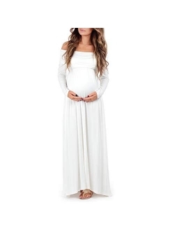 | Ivory Maternity Off-Shoulder Maxi Dress