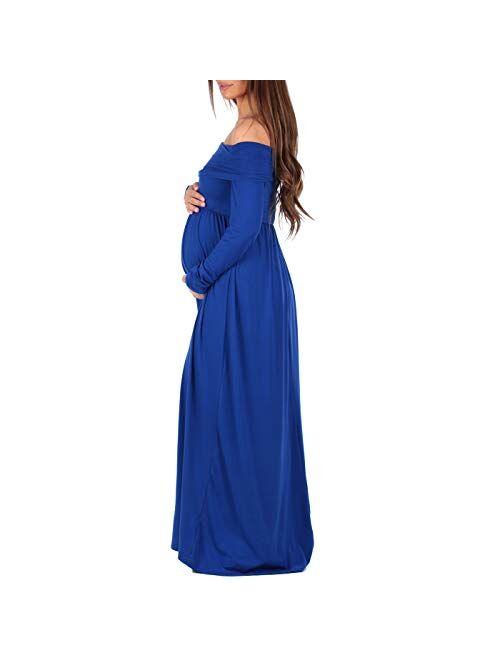 Mother Bee Maternity | Ivory Maternity Off-Shoulder Maxi Dress