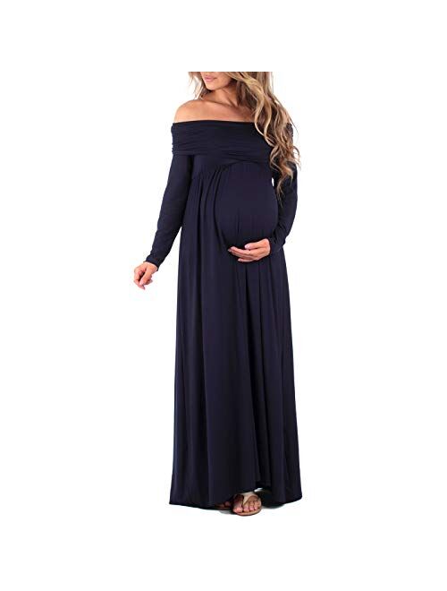 Mother Bee Maternity | Ivory Maternity Off-Shoulder Maxi Dress