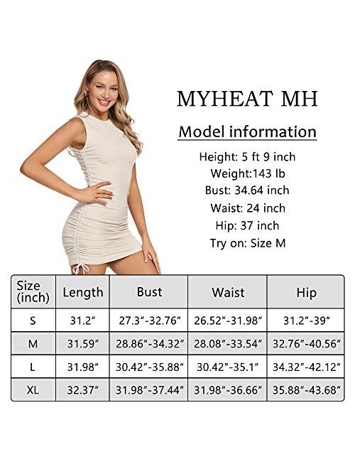 MYHEAT MH Drawstring Bodycon Mini Dress Solid Color Sheath Ruched Side Lace Up Dresses for Women