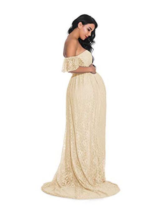 ZIUMUDY Photography Maternity Dress Off Shoulder Lace Baby Shower Pregnant Wedding Dress