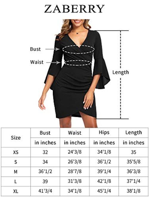 ZABERRY 3/4 Sleeve V Neck Dress Party Cocktail Wrap Bell Sleeve Dress