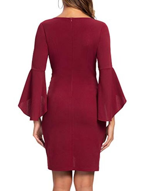 ZABERRY 3/4 Sleeve V Neck Dress Party Cocktail Wrap Bell Sleeve Dress