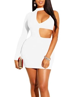 GOBLES Women's Sexy Bodycon Cut Out Long Sleeve Mini Club Cocktail Dress