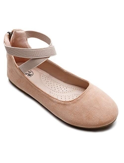 Trary Little Girls Ballet Flats Roman Slip-on Shoes with Elastic Ankle Strap