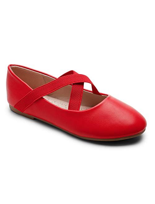 Trary Little Girls Ballet Flats Roman Slip-on Shoes with Elastic Ankle Strap