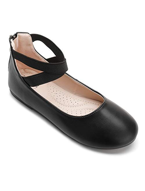 Trary Little Girls Ballet Flats Roman Slip-on Shoes with Elastic Ankle Strap