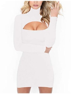 Haola Women's Long Sleeve Cut Out Front Sexy Club Bodycon Dress Party Mini Bandage Dress