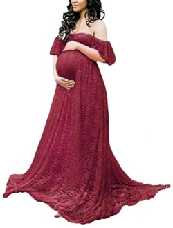 MYZEROING Maternity Photography Props Floral Lace Dress Fancy Pregnancy Gown for Baby Shower Photo Shoot