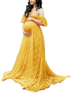 MYZEROING Maternity Photography Props Floral Lace Dress Fancy Pregnancy Gown for Baby Shower Photo Shoot