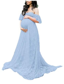 MYZEROING Maternity Photography Props Floral Lace Dress Fancy Pregnancy Gown for Baby Shower Photo Shoot