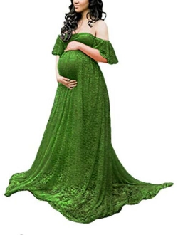 MYZEROING Maternity Photography Props Floral Lace Dress Fancy Pregnancy Gown for Baby Shower Photo Shoot