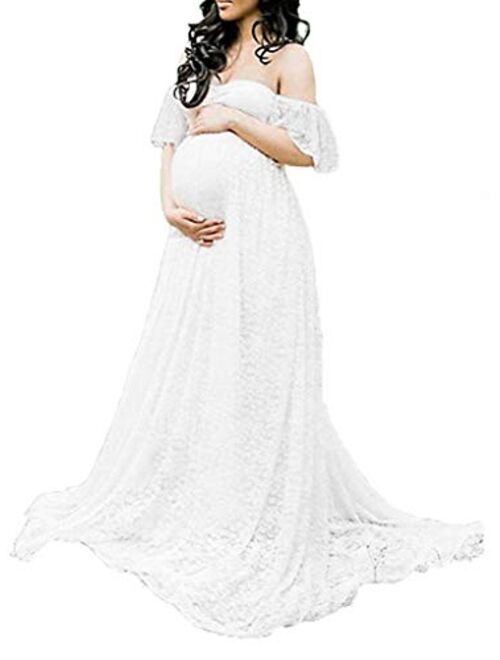 MYZEROING Maternity Photography Props Floral Lace Dress Fancy Pregnancy Gown for Baby Shower Photo Shoot