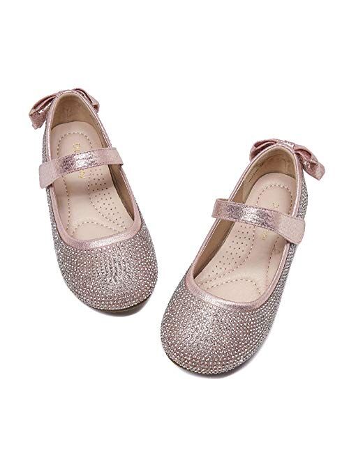 DeerBunny Toddler/Little Kid Girl's Dress Mary Jane Ballet Flats Bow Flower Girl Wedding Party Ballerina Flat Shoes