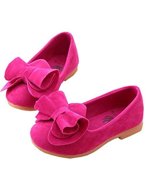 Vokamara Faux Suede Bow Round Toe Ballet Flats Slip On Shoes (Little Kid/Big Kid)