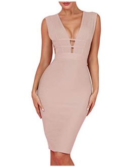 whoinshop Women 'S Sexy Deep V Plunge Sleeveless Cut Out Bodycon Bandage Cocktial Party Dresses