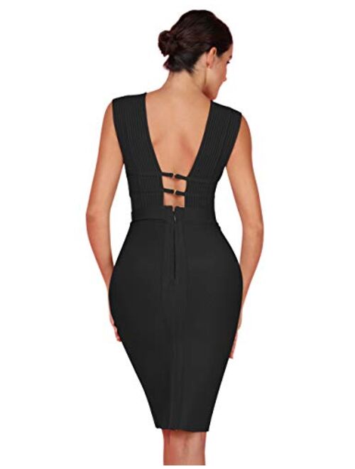 whoinshop Women 'S Sexy Deep V Plunge Sleeveless Cut Out Bodycon Bandage Cocktial Party Dresses