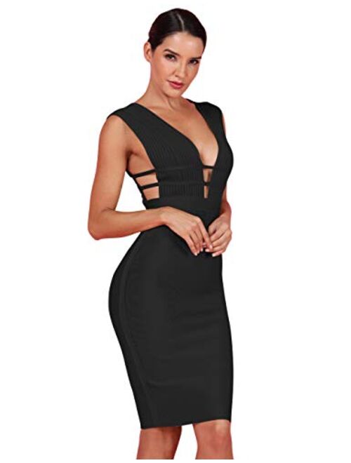 whoinshop Women 'S Sexy Deep V Plunge Sleeveless Cut Out Bodycon Bandage Cocktial Party Dresses